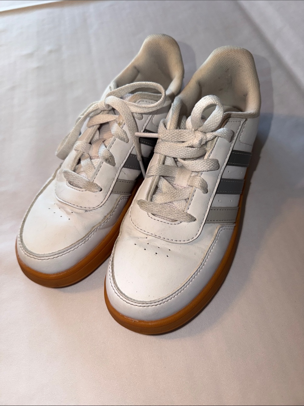 Adidas Breaknet 2.0 White Low Court Leather Sneakers Kids Youth Size 3 Gum Sole